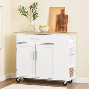 Den rullende køkkenø: mobil arbejdsstation med skuffe til indendørs/udendørs brug, B99 x D40 x H85 cm, hvid