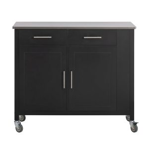 Køkkenø på hjul, køkkenvogn med bord i rustfrit stål, sort - Køkkenudstyr - Daily-Living